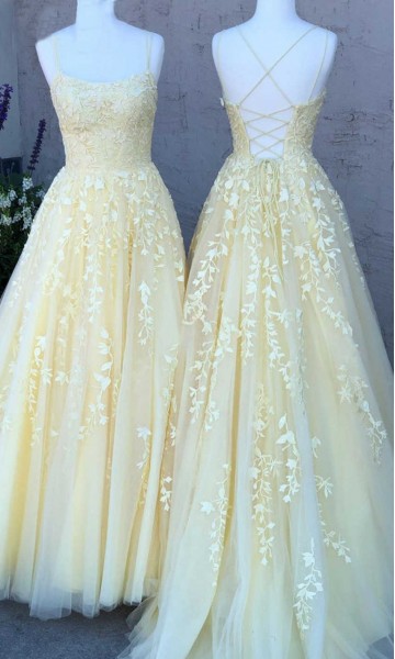 Soft yellow hot sale prom dresses